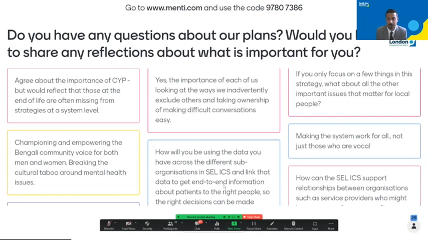 NHS South East London Communications and Engagement Director Ranjeet Kaile facilitates a discussion with public webinar attendees