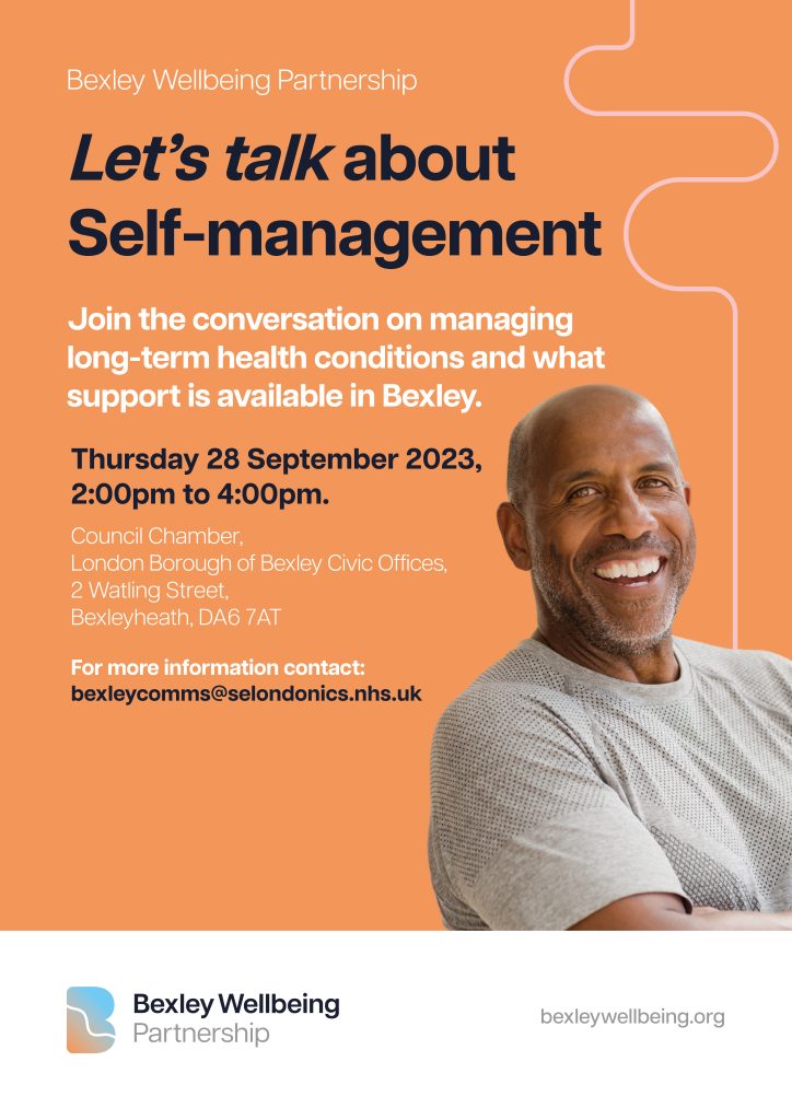 Let's talk about self-management. Join the conversation on managing long-term health conditions and what support is available in Bexley. 