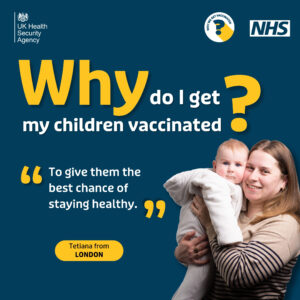 Image of a mother and her baby sharing why she vaccinates her children