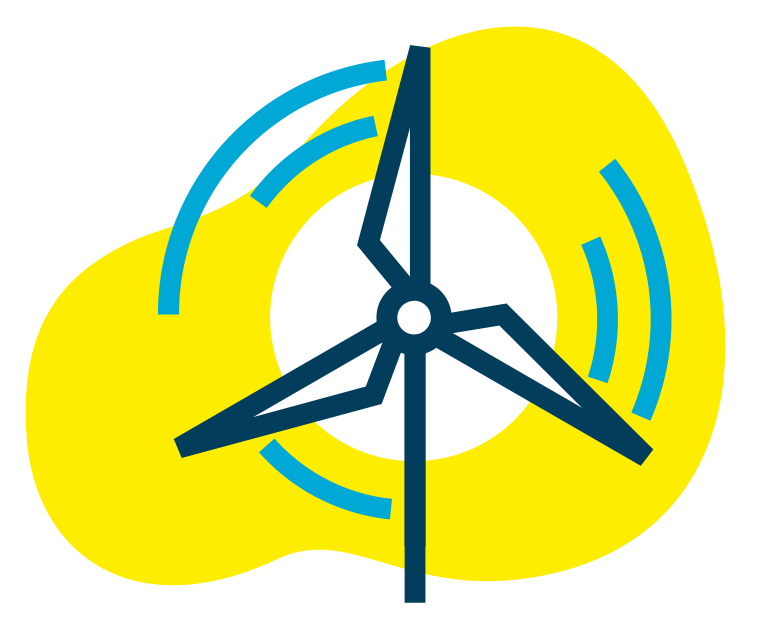 Icon of a wind turbine, on a yellow background.