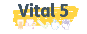 Logo that says 'Vital 5' with graphics representing each Vital 5 area
