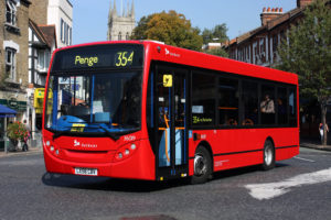 Image of a red bus, the number 354 to Penge.
