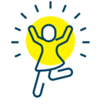 Illustration of a person skipping on a yellow background.